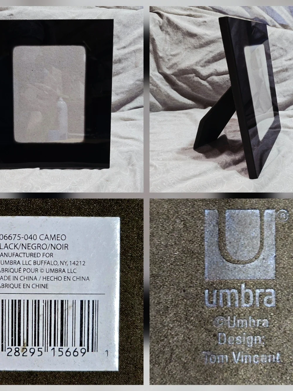 Umbra Cameo Black Glass Picture Frame | Tom Vincent Design Tabletop Decor
